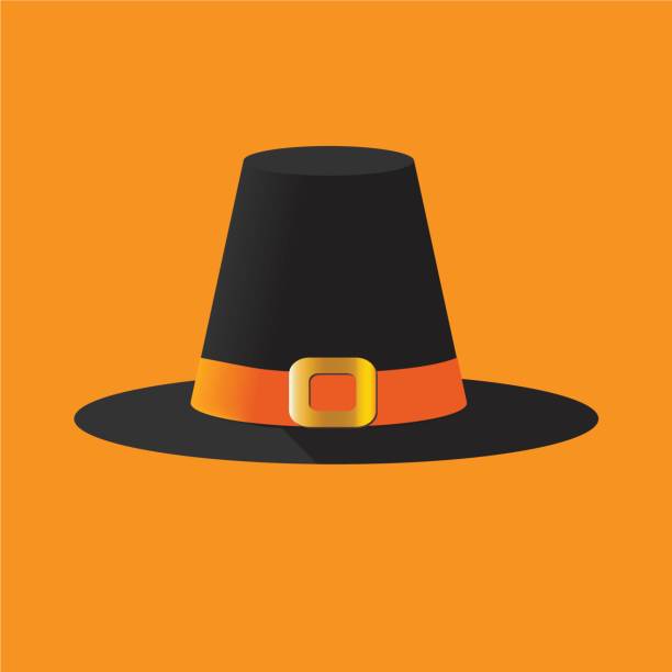 istock Vector thanksgiving day illustration: a pilgrim's hat isolated, cockel hat or traveller's hat with a wide brim hat. The scallop shell or emblem of St James the Great denoted the pilgrim status. 839394944
