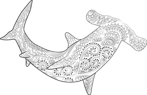 hammerhead z wysokimi detalami. - underwater mine stock illustrations