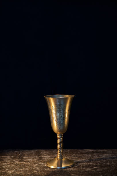 istock Vintage goblet for wine on black background 839403746