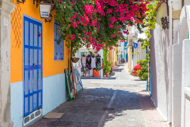 19 JUNE 2017. View of calm street in Rhodes town. Greece stock photo