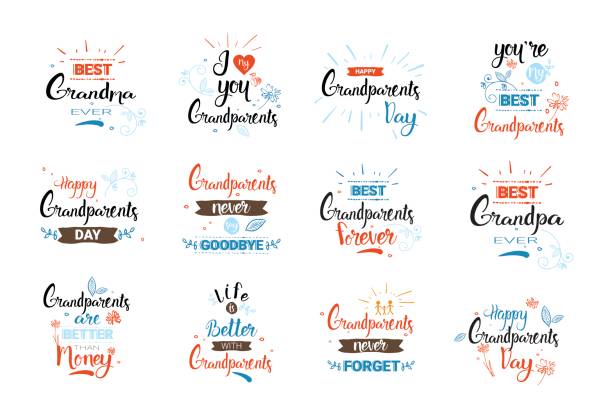 Happy Grandparents Day Greeting Card Banners Set Text Over White Background Happy Grandparents Day Greeting Card Banners Set Text Over White Background Vector Illustration forever friends stock illustrations