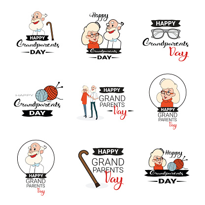 Happy Grandparents Day Greeting Card Banners Set Text Over White Background Vector Illustration