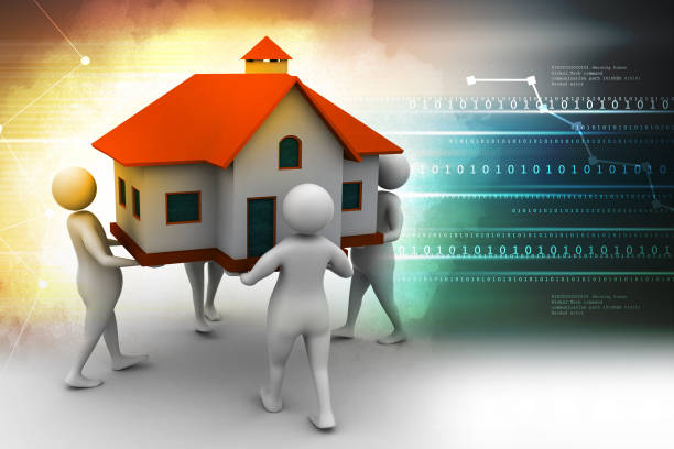 istock 3d peoples holding home in color background 839416572