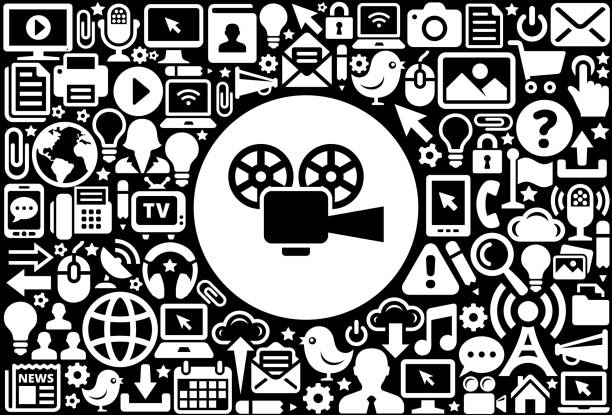 фильм камера икона черно-белый интернет технологии фон - announcement message the media television bird stock illustrations