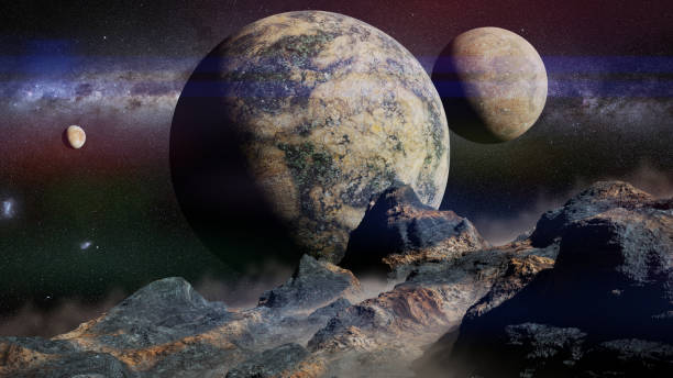 istock alien landscape with planet, moons and the Milky Way galaxy 839421322