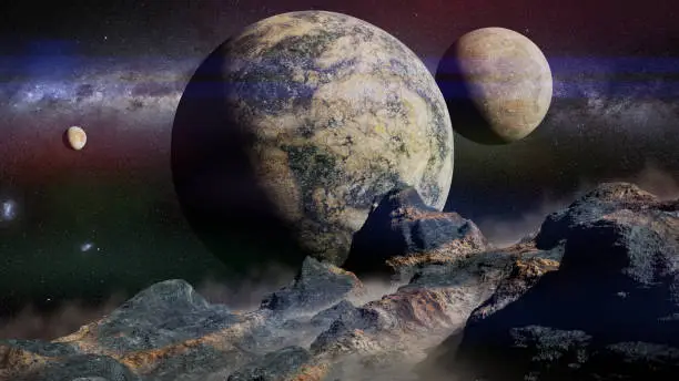 artistic impression of an exoplanet surface scene