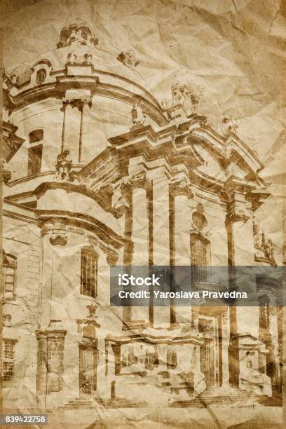 Vintage Image Of Church Stock Photo - Download Image Now - Architecture, Beige, Brown