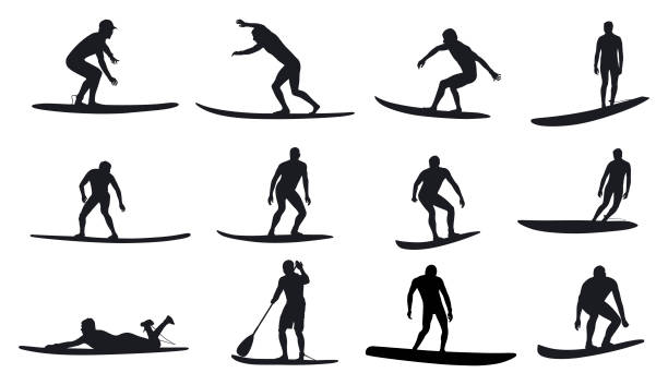 surfers with amazing movements vector art illustration