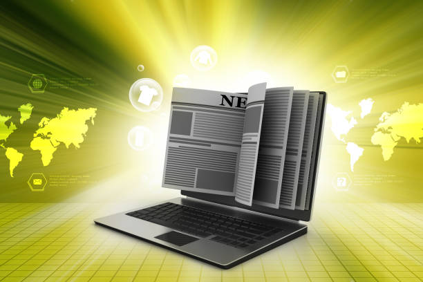 istock Laptop computer with news in color background 839465408