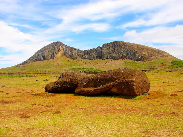 istock Impressive Easter Island - Rapa Nui ancient civilization -  Moai statue fall on the ground at Rano Raraku Volcano in Idyllic countryside, dramatic landscape panorama – Chile 839483950