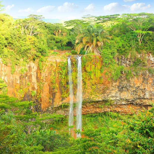 istock Chamarel waterfall on the River du Cap in jungle on Mauritius. 839495336