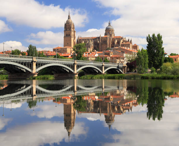 istock Salamanca Old and New Cathedrales reflected on Tormes River 839496588