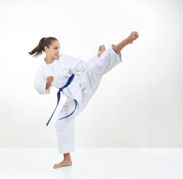 istock An athlete with a blue belt trains a kick 839496720