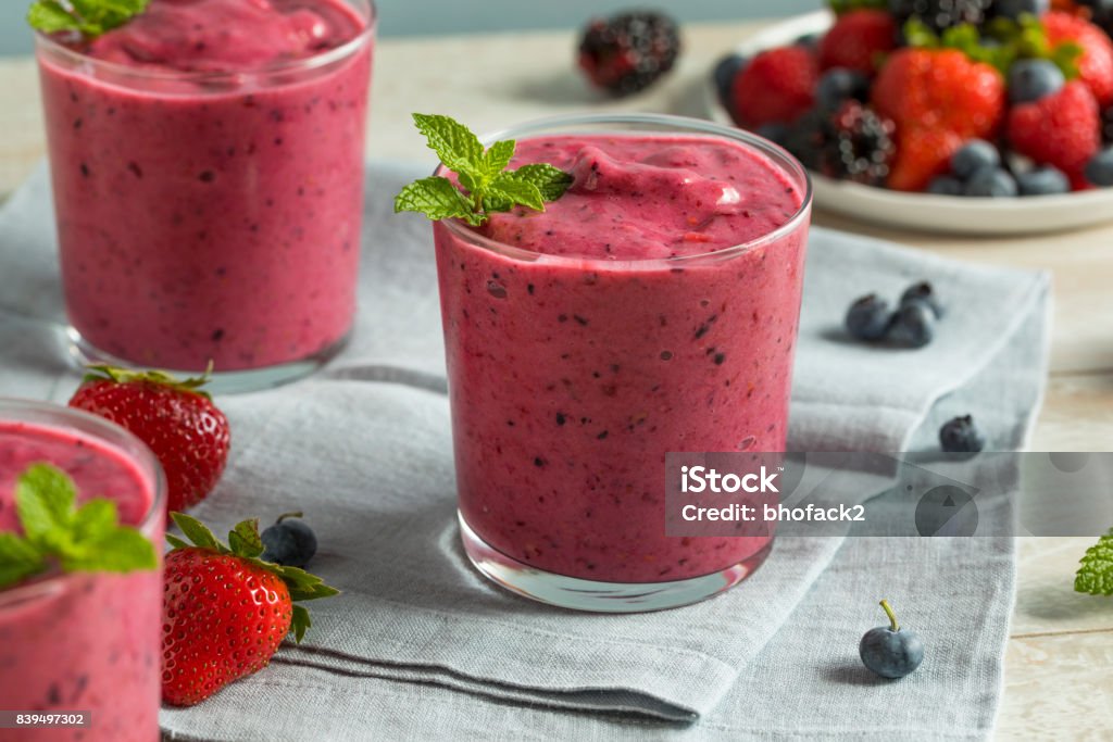 Sweet Homemade Healthy Berry Smoothie Sweet Homemade Healthy Berry Smoothie with Blueberries Blackberries and Strawberries Smoothie Stock Photo