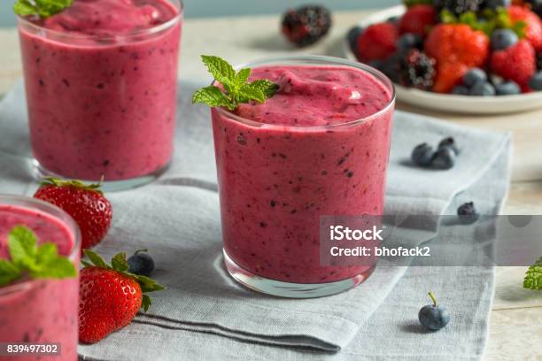 Sweet Homemade Healthy Berry Smoothie Stock Photo - Download Image Now - Smoothie, Red, Strawberry