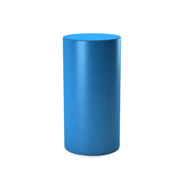 Photo of Blue Cylinder in white background. 3D rendering Illustration