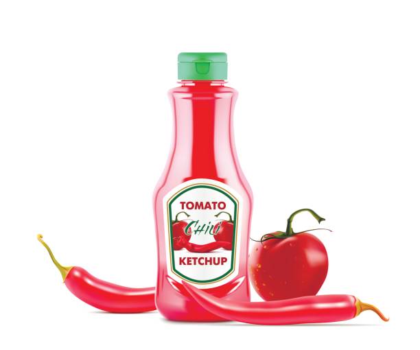 istock Ketchup bottle with fresh tomatoes and red hot chili pepers isolated on white background, realistic vector illustration 839554648