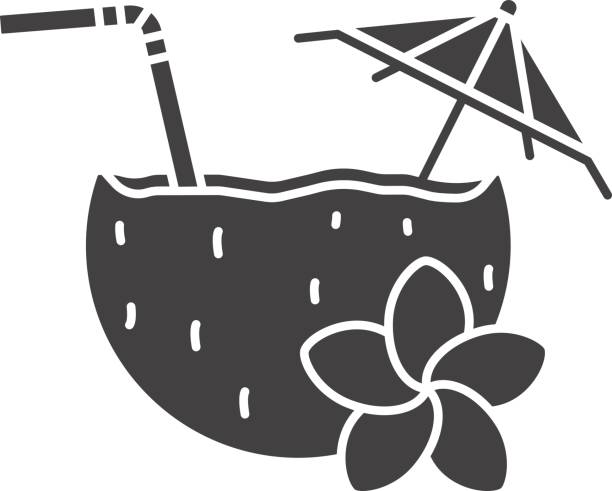 해변 칵테일 아이콘 - coconut drink cocktail umbrella stock illustrations