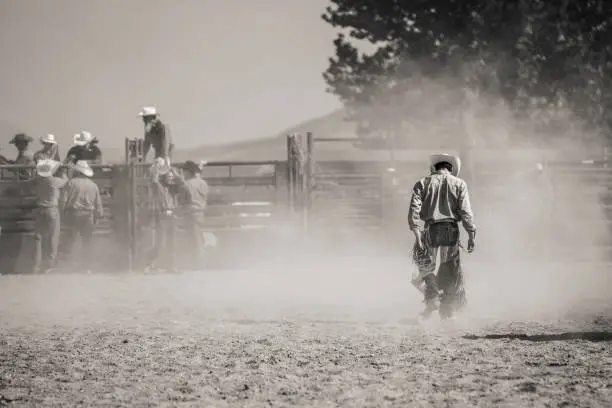 A rodeo competitor after his ride