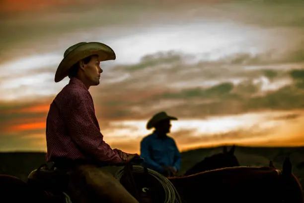 Photo of Cowboy on Horseback at Sunset