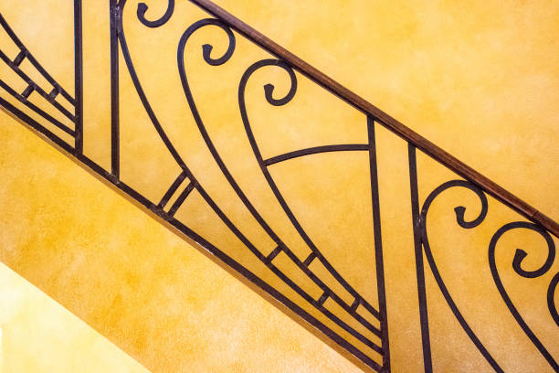 istock close up of Art Deco starcase railing. 839684464
