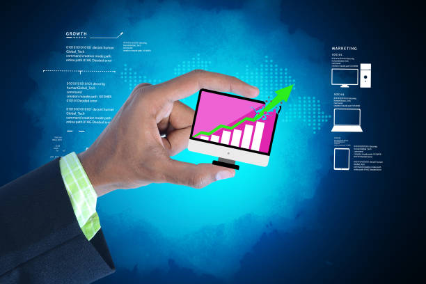 istock Man showing successive graph in color background 839752150