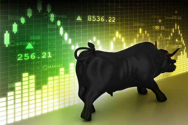 istock Rising black business bull in color background 839755978