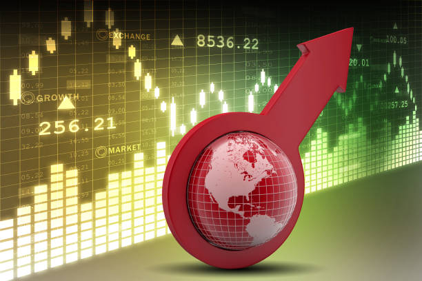 istock Arrow holding a globe in color background 839764428