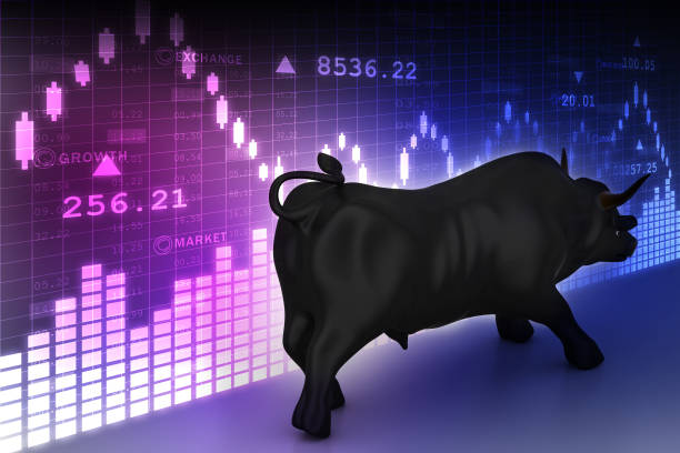 istock Rising black business bull in color background 839769962