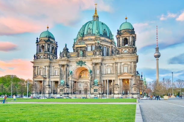 istock Dramatic sky with Berlin Cathedral and Television Tower in Berlin, Germany 839798646