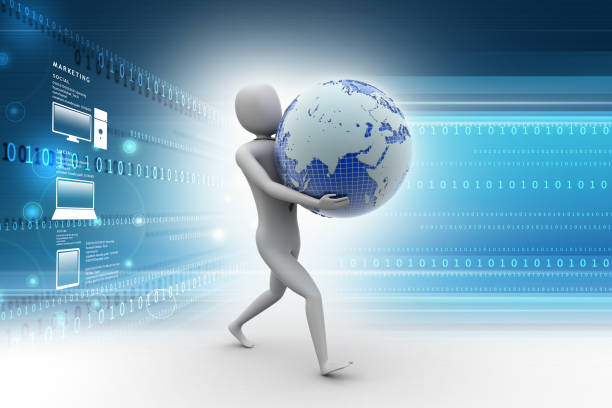 istock 3d business man holding globe in color background 839807036