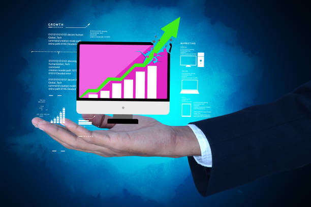 istock Man showing successive graph in color background 839811076