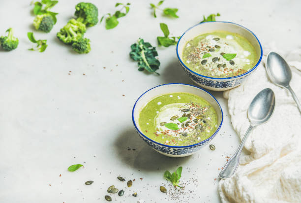 istock Broccoli green cream soup with mint and coconut cream 839813824