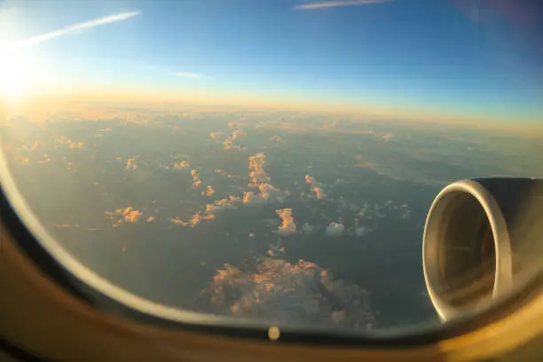 Looking out plane window