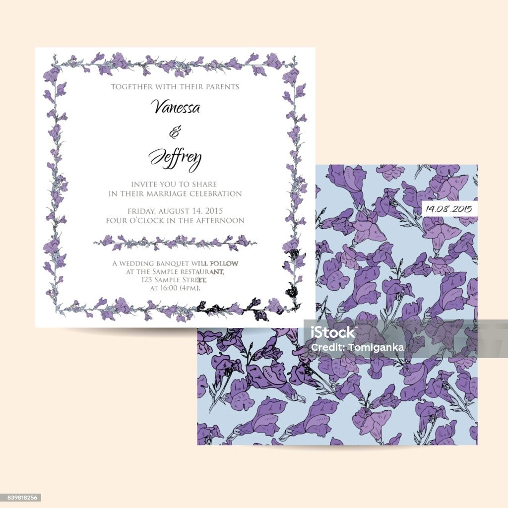 wedding invitation card with abstract floral background Anniversary stock vector