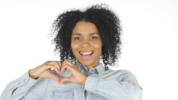 istock Heart Sign by Black Woman on white Background 839819680