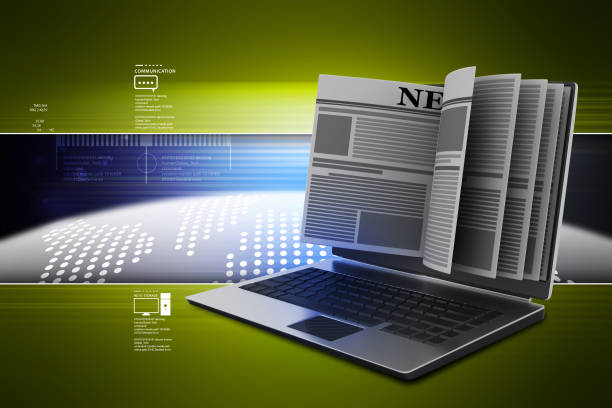 istock Laptop computer with news in color background 839822510