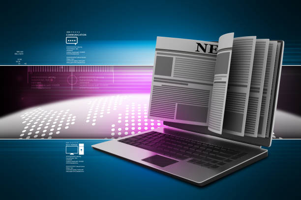 istock Laptop computer with news in color background 839825156