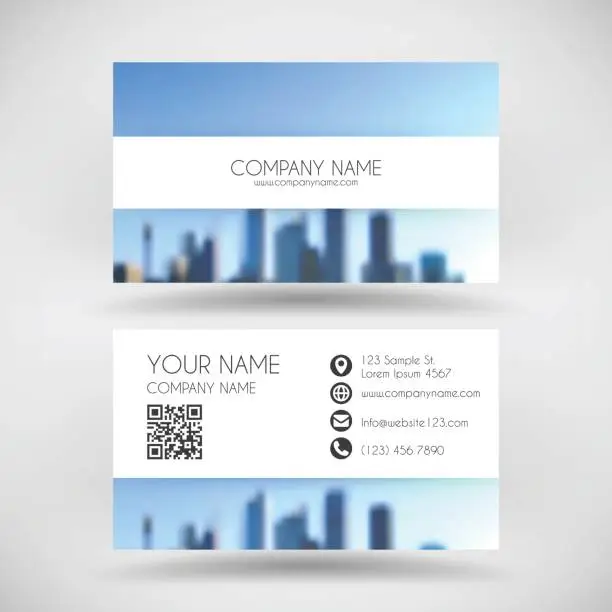 Vector illustration of Modern business card template with view of skyscrapers - Cityscape