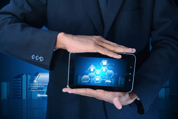 istock Man showing networking on mobile phone in color background 839830266