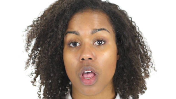 istock Black Woman in Shock, Face Close Up, white Background 839830854