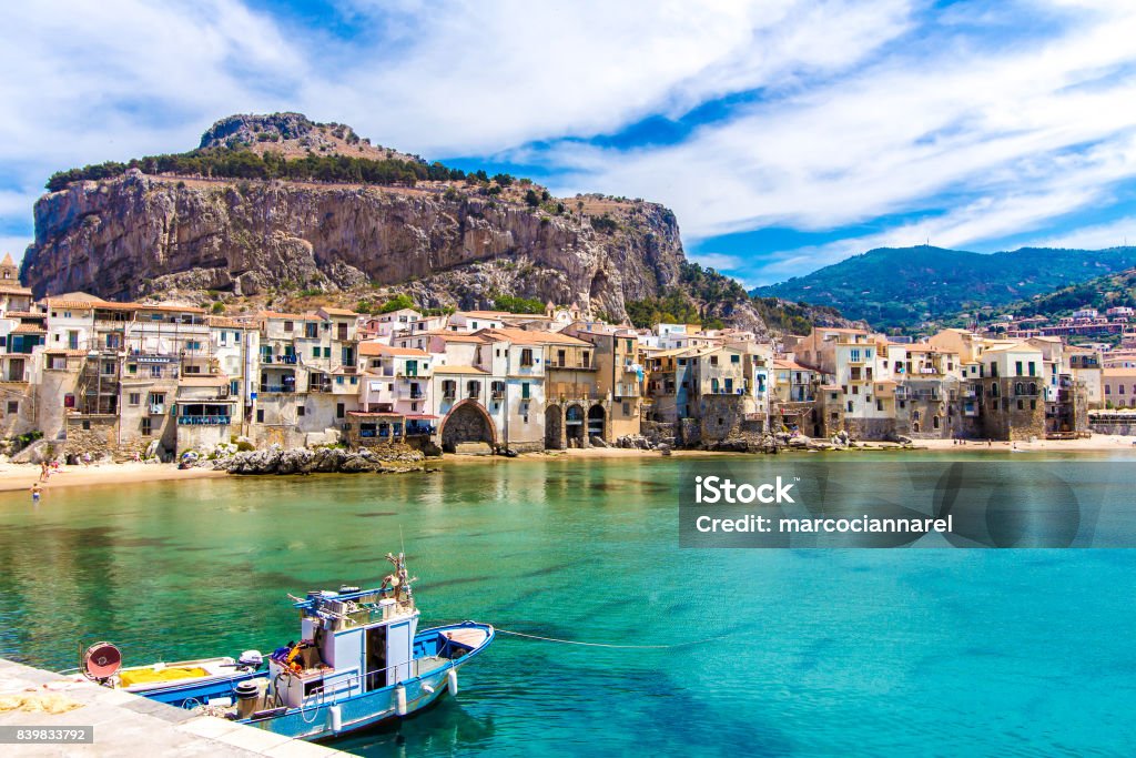 Beautiful view of cefalu, Sicily Beautiful view of cefalu, little town on the sea in Sicily, Italy Palermo - Sicily Stock Photo