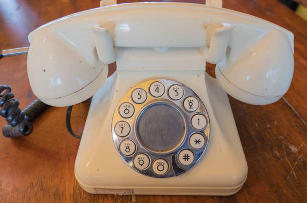 istock Closeup Vintage White phone on a wooden table background 839834178