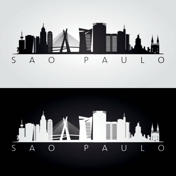 ilustraciones, imágenes clip art, dibujos animados e iconos de stock de silueta de horizonte y puntos de referencia de sao paulo, diseño blanco y negro, vector de ilustración. - urban scene brazil architecture next to