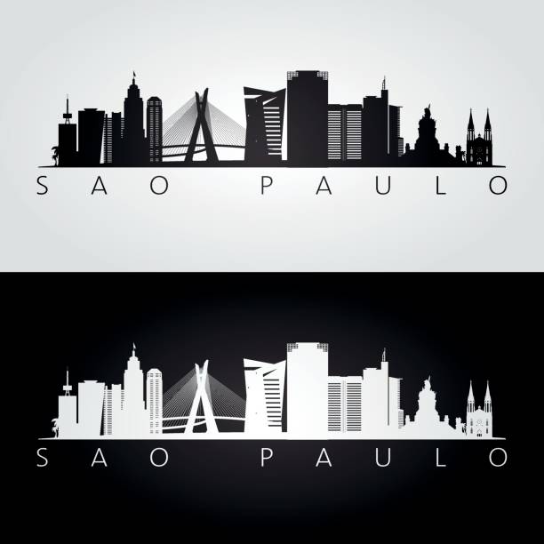 сан-паулу горизонта и ориентиры силуэт, черно-белый дизайн, вектор иллюстрации. - urban scene brazil architecture next to stock illustrations