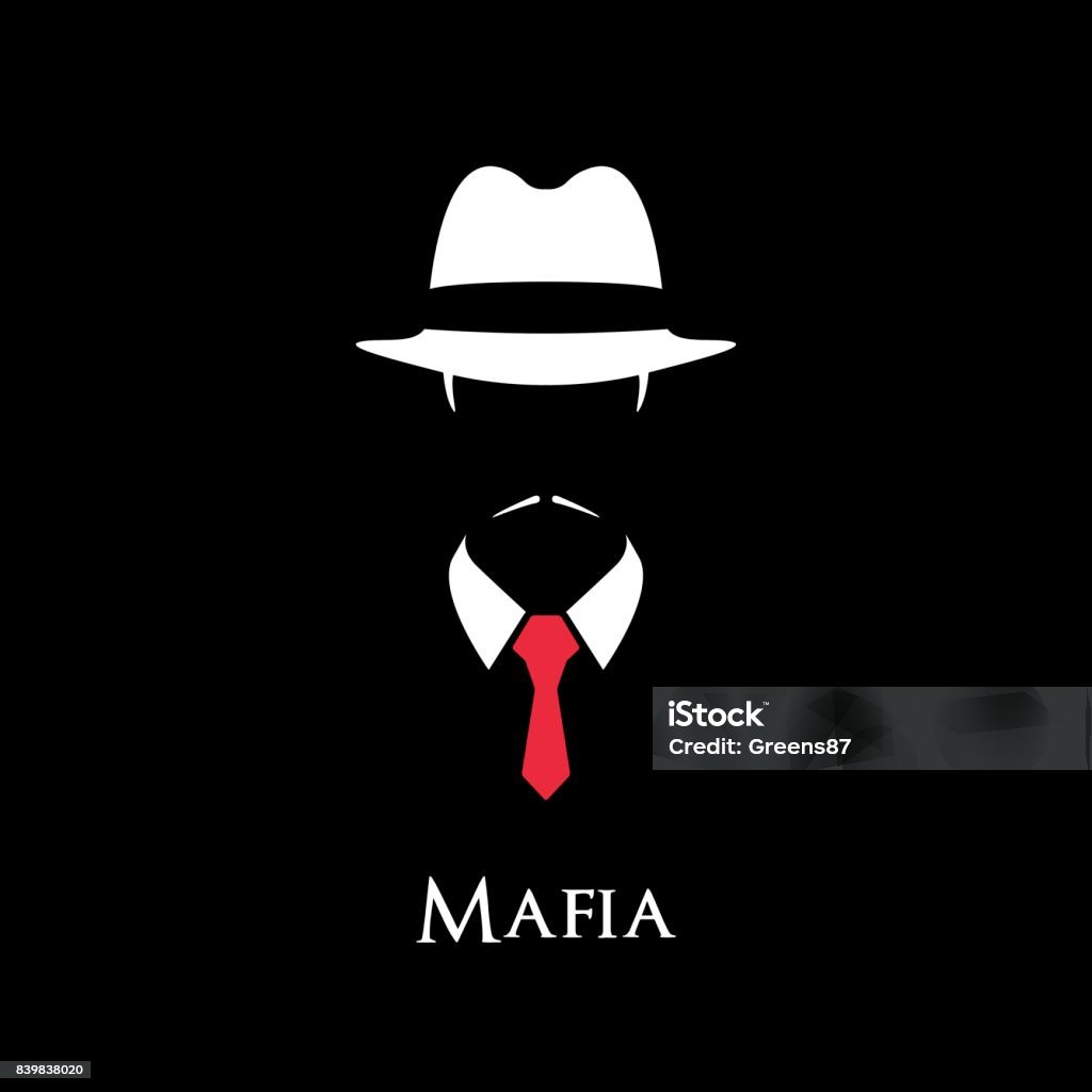 White Silhouette of an Italian Mafia with a red tie on a black background. Godfather - Godparent stock vector
