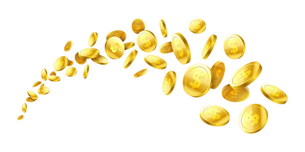 illustrazioni stock, clip art, cartoni animati e icone di tendenza di monete 3d d'oro realistiche - coin gold currency dollar