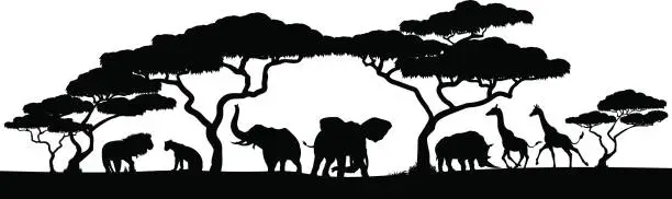 Vector illustration of Silhouette African Safari Animal Landscape Scene