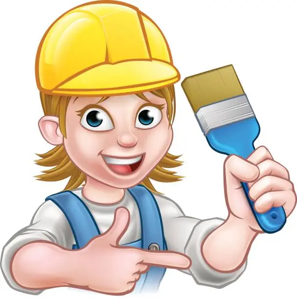 Vector illustration of Painter Decorator Woman with Paintbrush