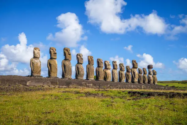 Photo of Moais statues, ahu Tongariki, easter island